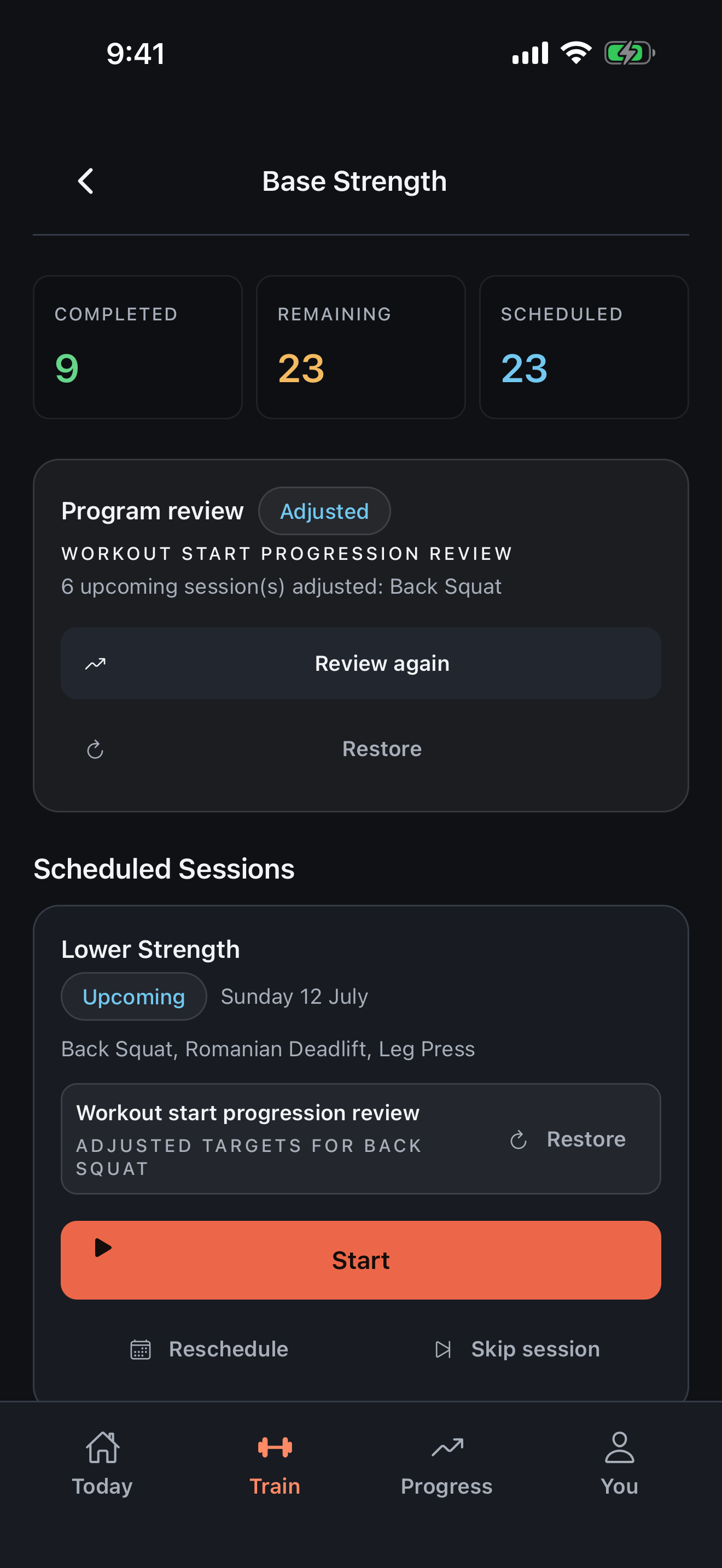 Train Swole flexible Base Strength program schedule