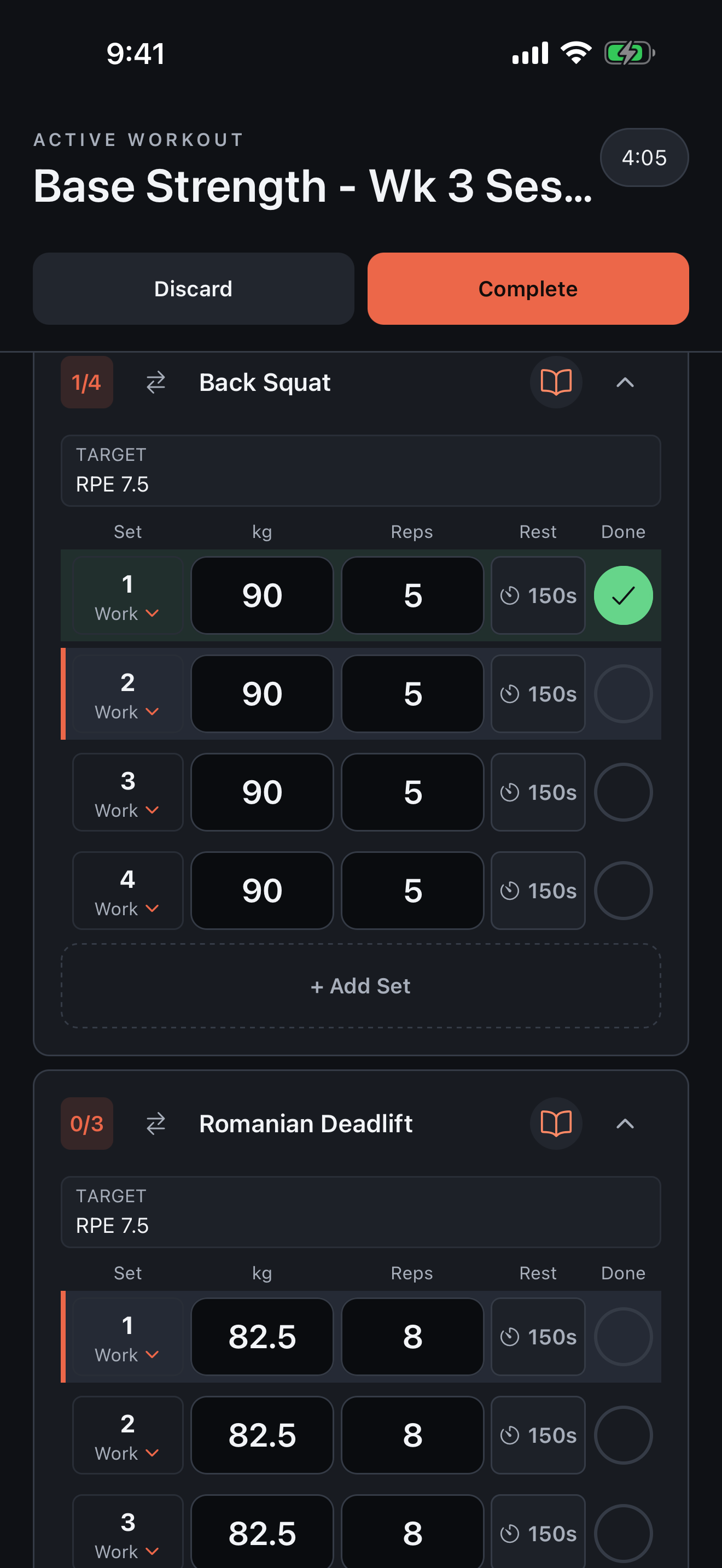 Train Swole active workout with fast set logging