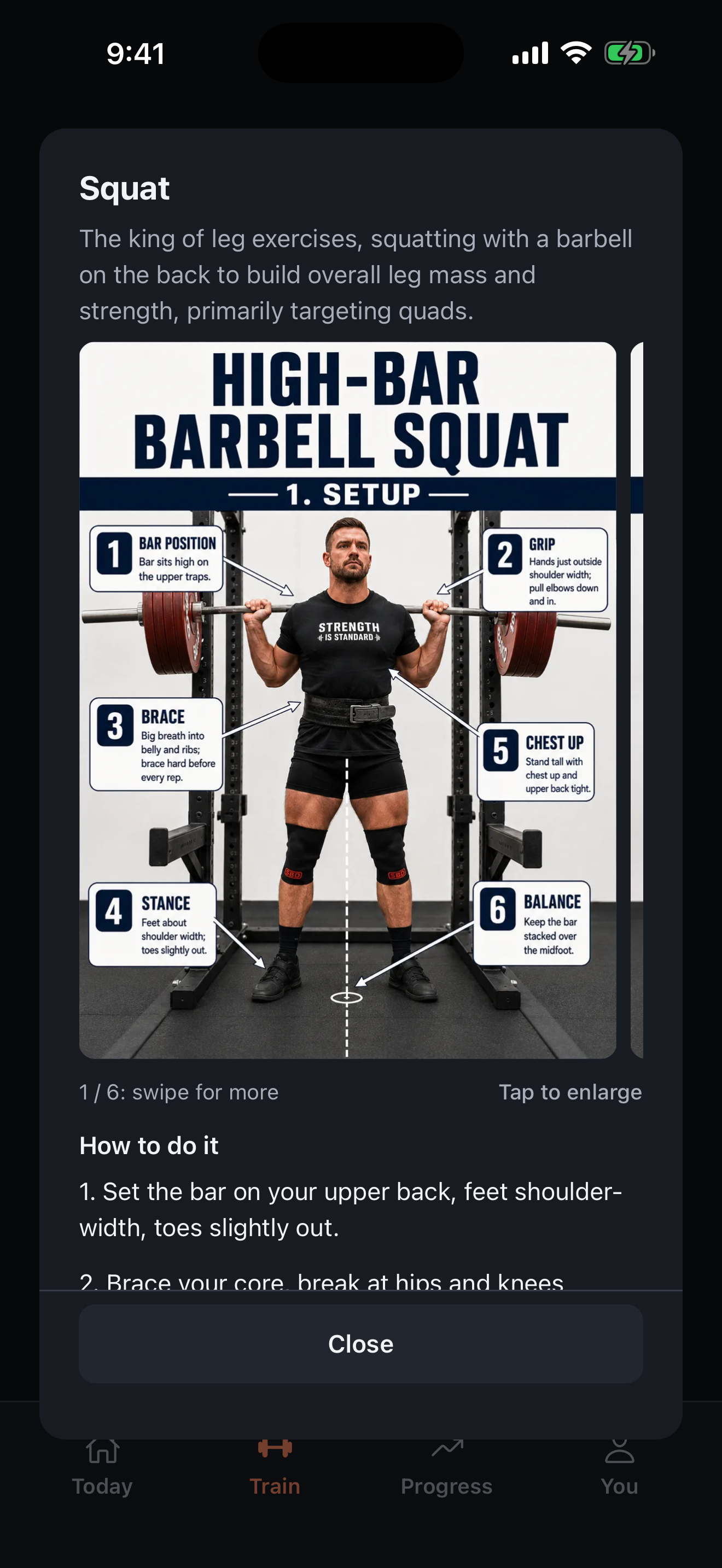 Train Swole Back Squat guide with form media and step-by-step instructions